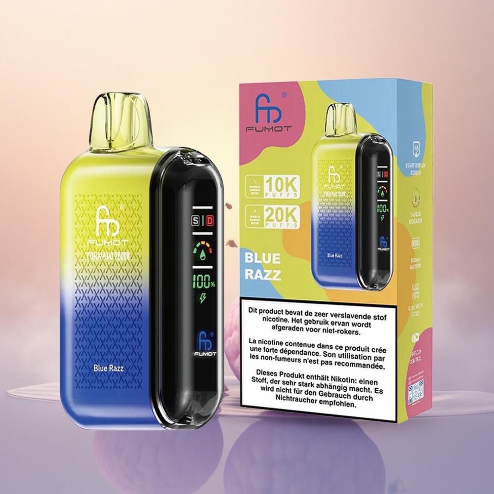Fumot Tornado 20000 Puffs Blue Razz Dual Mesh Smart Display