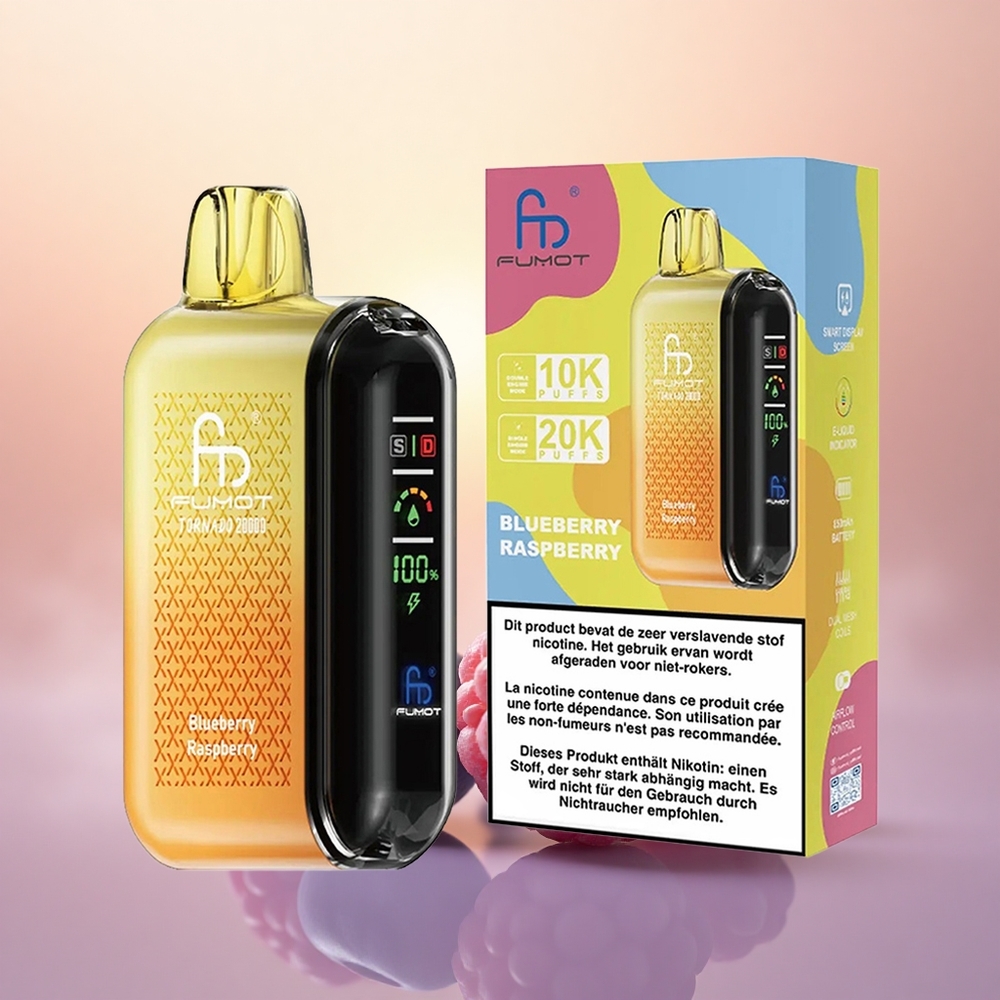 Fumot Tornado 20000 Puffs Blueberry Raspberry Dual Mesh Smart Display