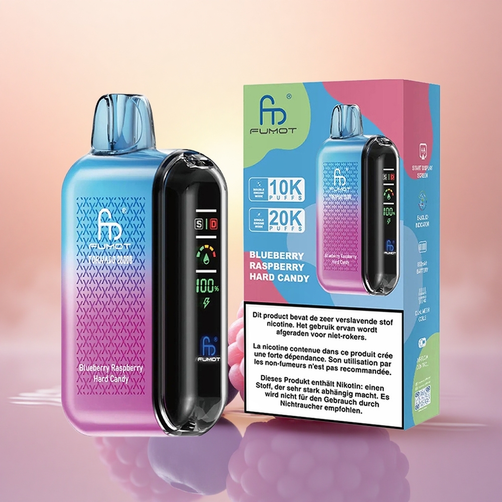 Fumot Tornado 20000 Puffs Blueberry Raspberry Hard Candy with Dual Mesh Coil & Smart Display