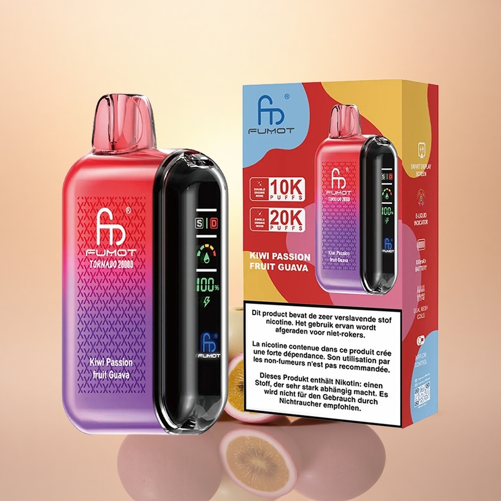 Fumot Tornado 20000 Puffs Kiwi Passion Fruit Guava Dual Mesh Smart Display