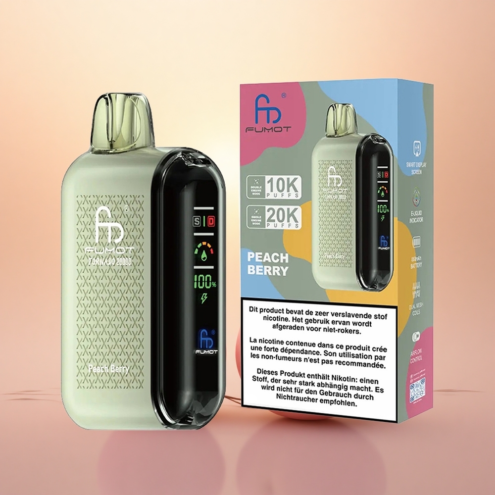 Fumot Tornado 20000 Puffs Peach Berry Dual Mesh Coil Smart Display