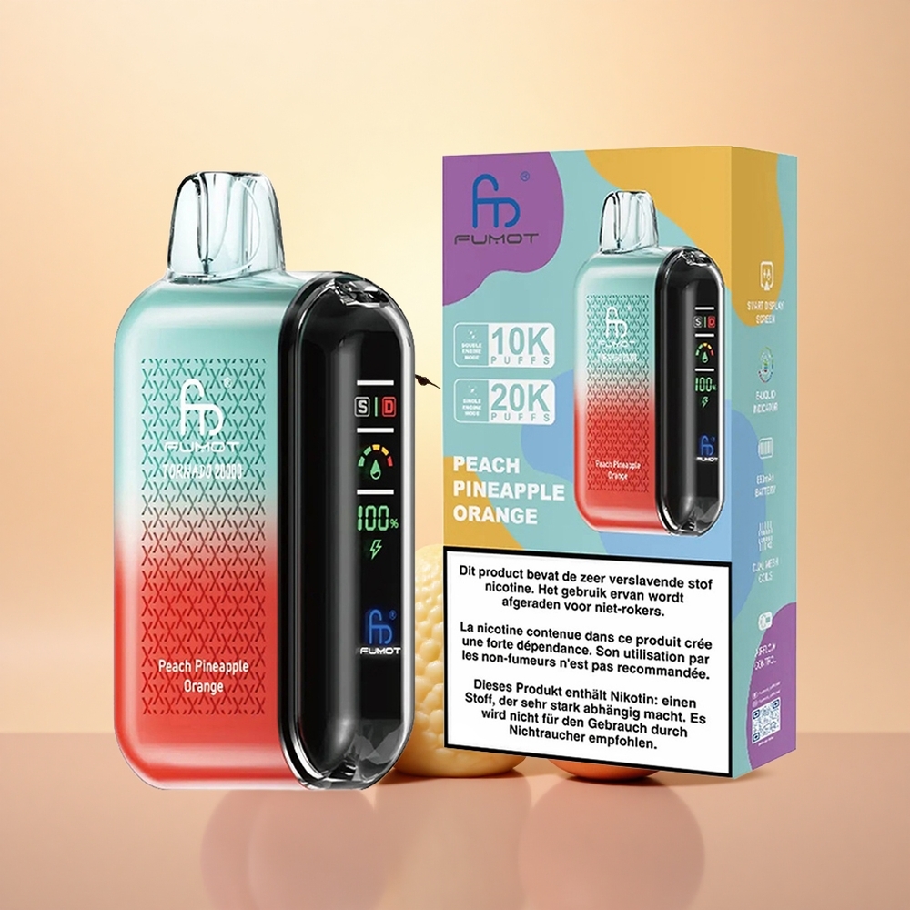 Fumot Tornado 20000 Puffs Peach Pineapple Orange Dual Mesh Coil Smart Display
