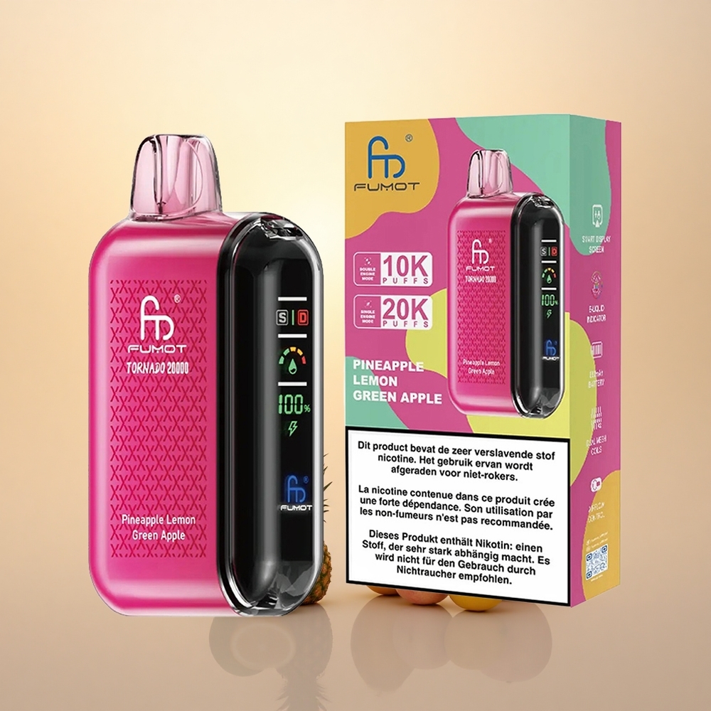 Fumot Tornado 20000 Puffs Pineapple Lemon Green Apple Dual Mesh Smart Display