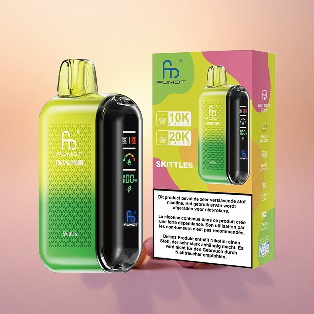 Fumot Tornado 20000 Puffs Skittles Dual Mesh Coil Rechargeable Display