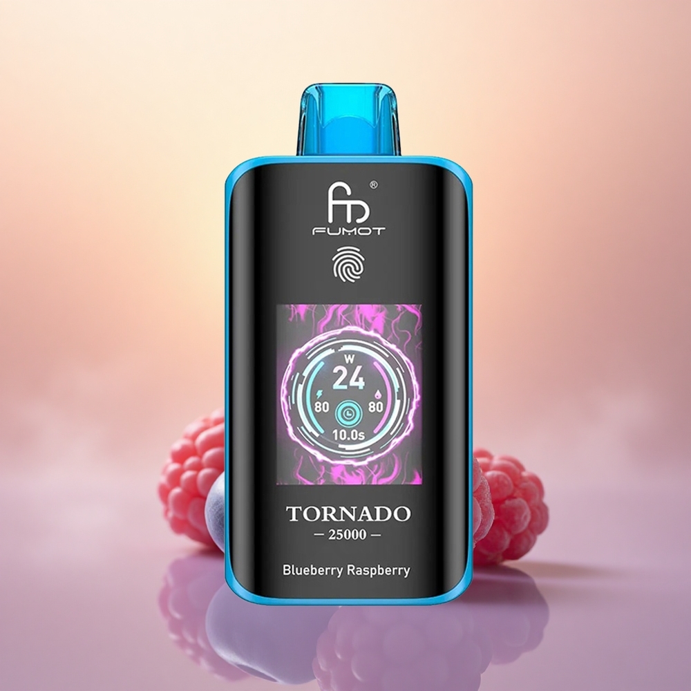 Fumot Tornado 25000 Puffs Blueberry Raspberry HD Screen Rechargeable Battery Pre-filled E-liquid