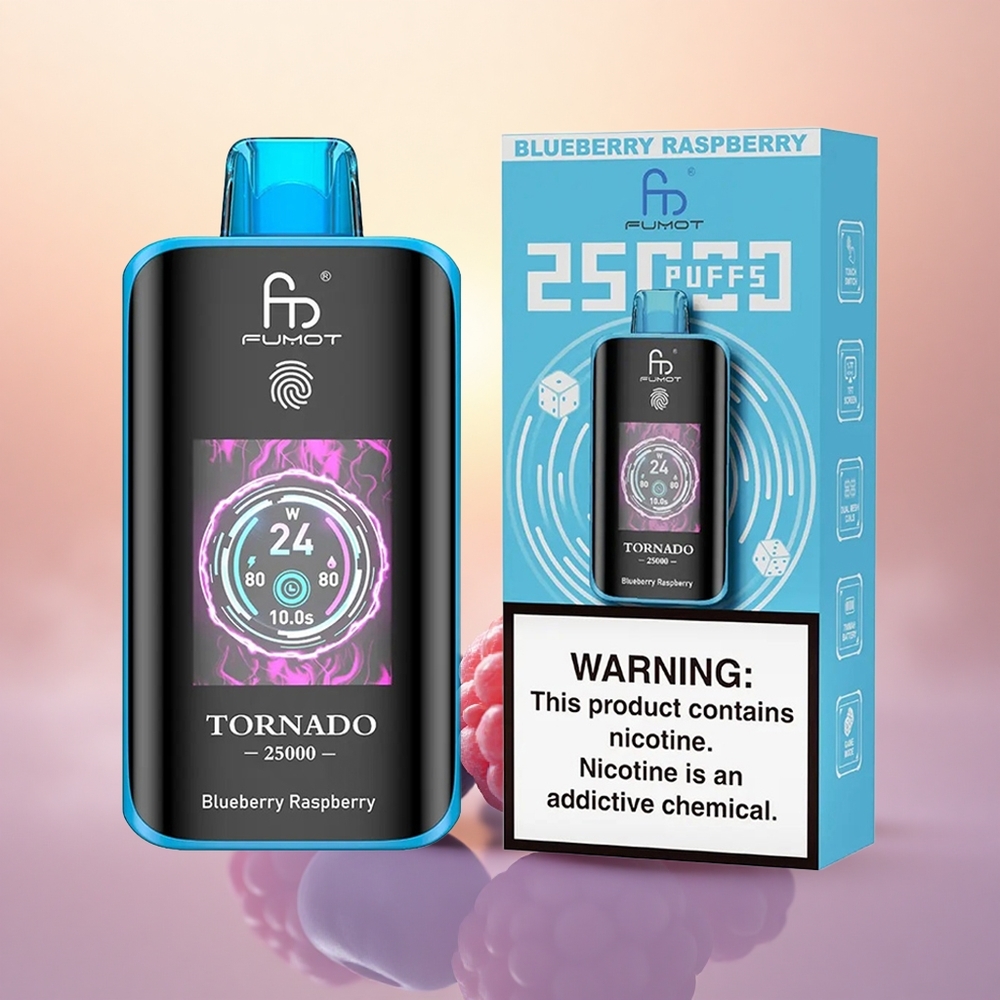 Fumot Tornado 25000 Puffs Blueberry Raspberry HD Screen Rechargeable Battery Pre-filled E-liquid