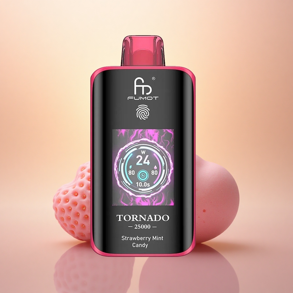 Fumot Tornado 25000 Puffs Strawberry Mint Candy HD Screen Rechargeable