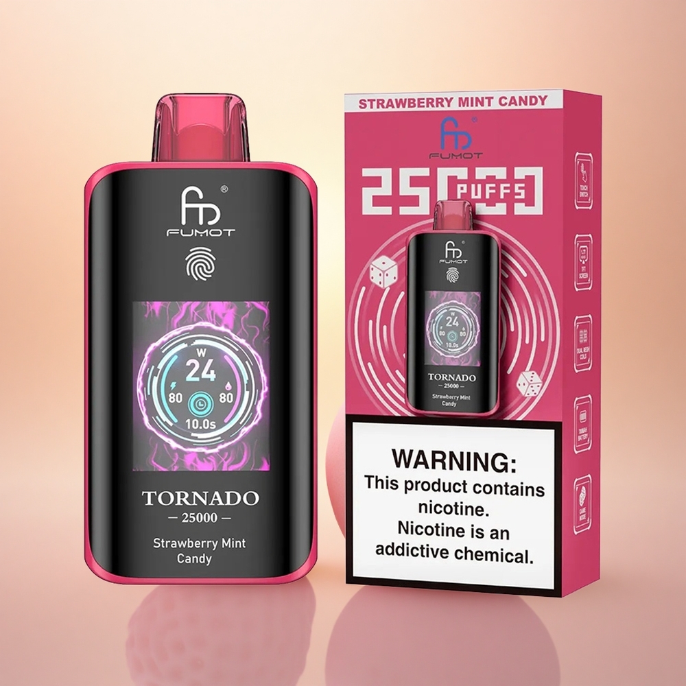 Fumot Tornado 25000 Puffs Strawberry Mint Candy HD Screen Rechargeable