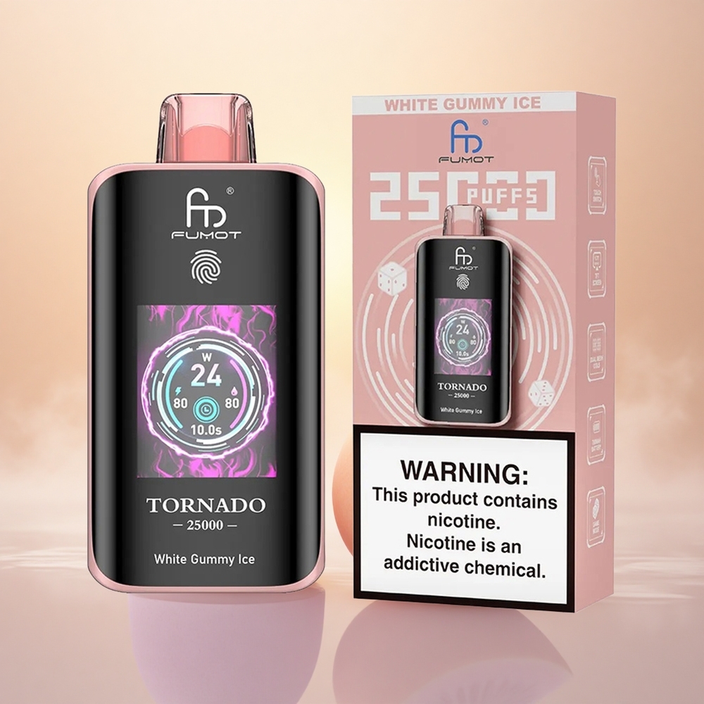 Fumot Tornado 25000 Puffs White Gummy Ice HD Screen 700mAh Type-C