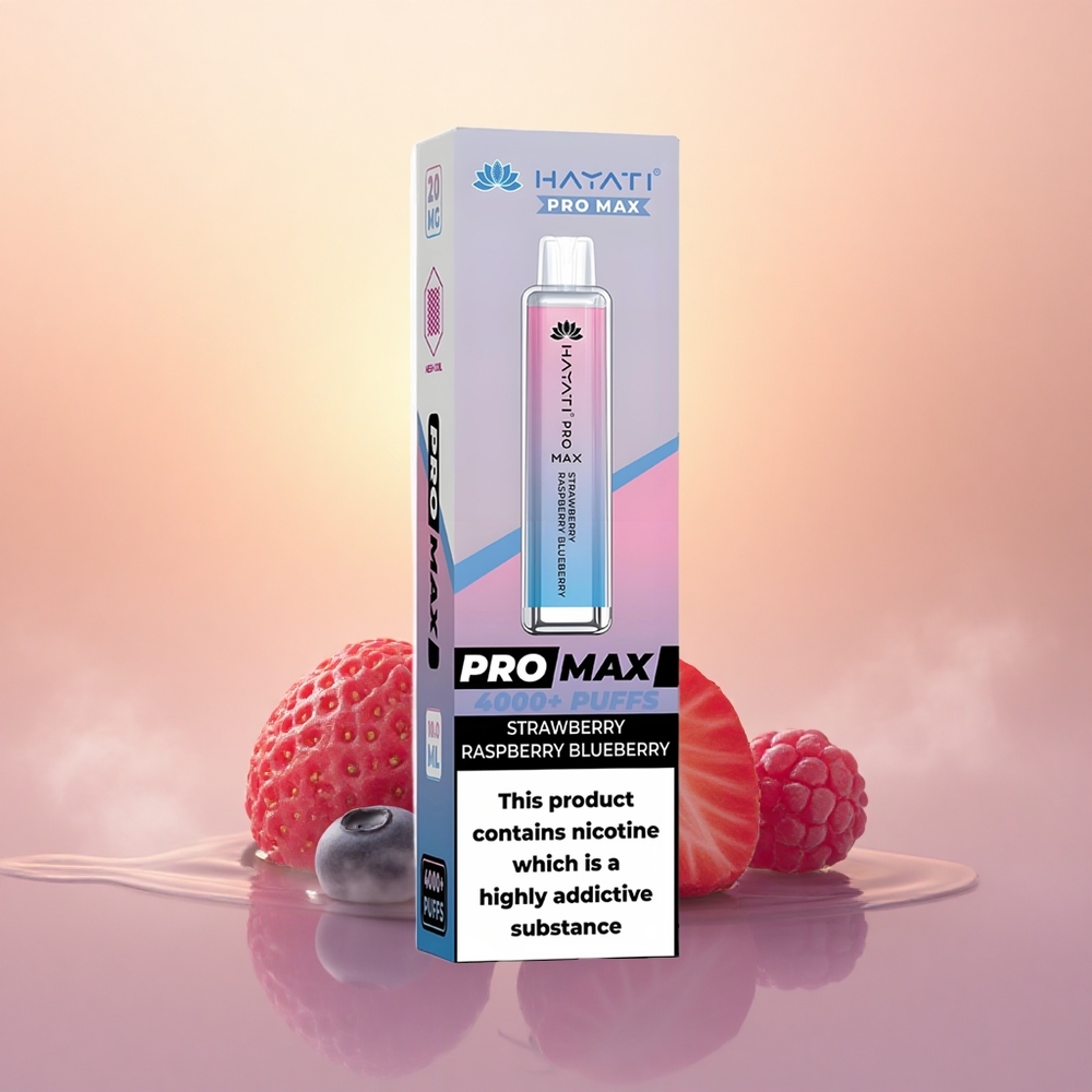 Hayati Pro Max 4000 Puffs Strawberry Raspberry Blueberry Dual Mesh Rechargeable