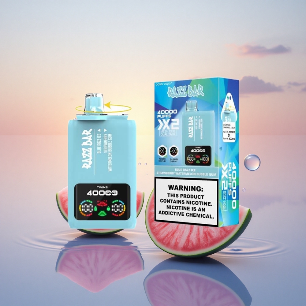Razz Bar 40000 Puffs Blue Razz Ice-Strawberry Watermelon Bubble Gum with Mesh Coil & Type-C Port