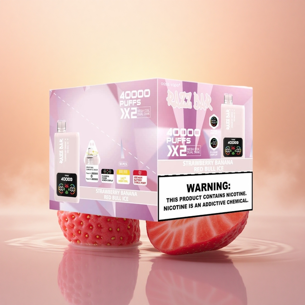 Razz Bar 40000 Puffs Strawberry Banana Ice Mesh Coil Type-C Disposable Vape