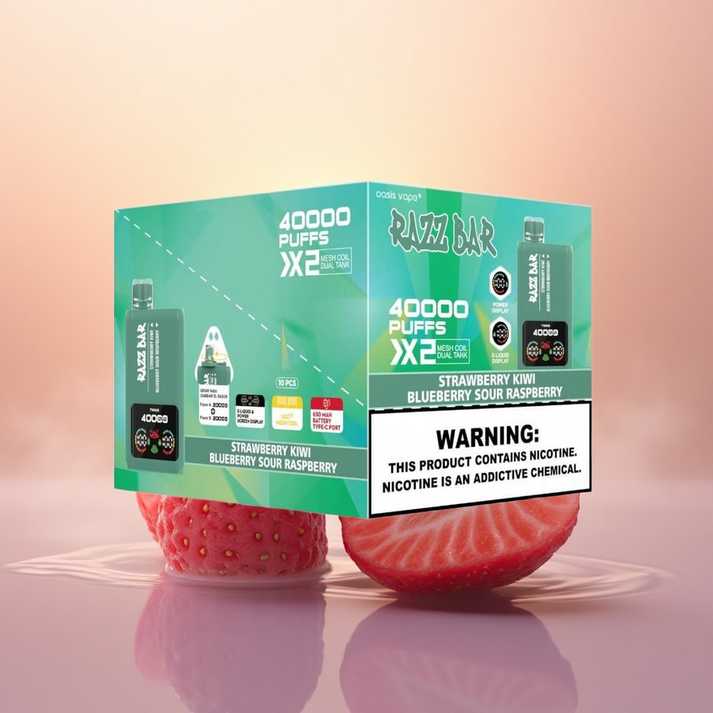 Razz Bar 40000 Puffs Strawberry Kiwi - Blueberry Sour Raspberry with Mesh Coil & Type-C Port