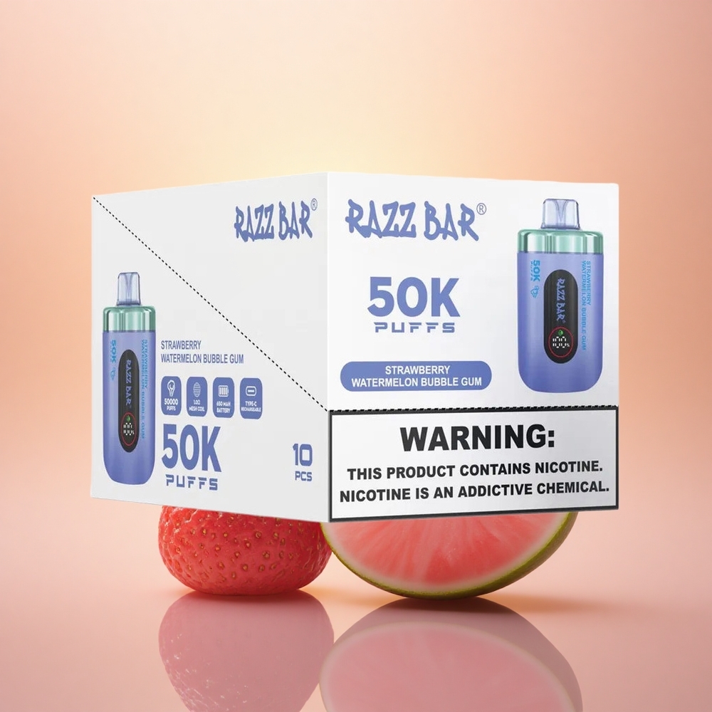 Razz Bar 50K Puffs Strawberry Watermelon Bubble Gum Mesh Rechargeable