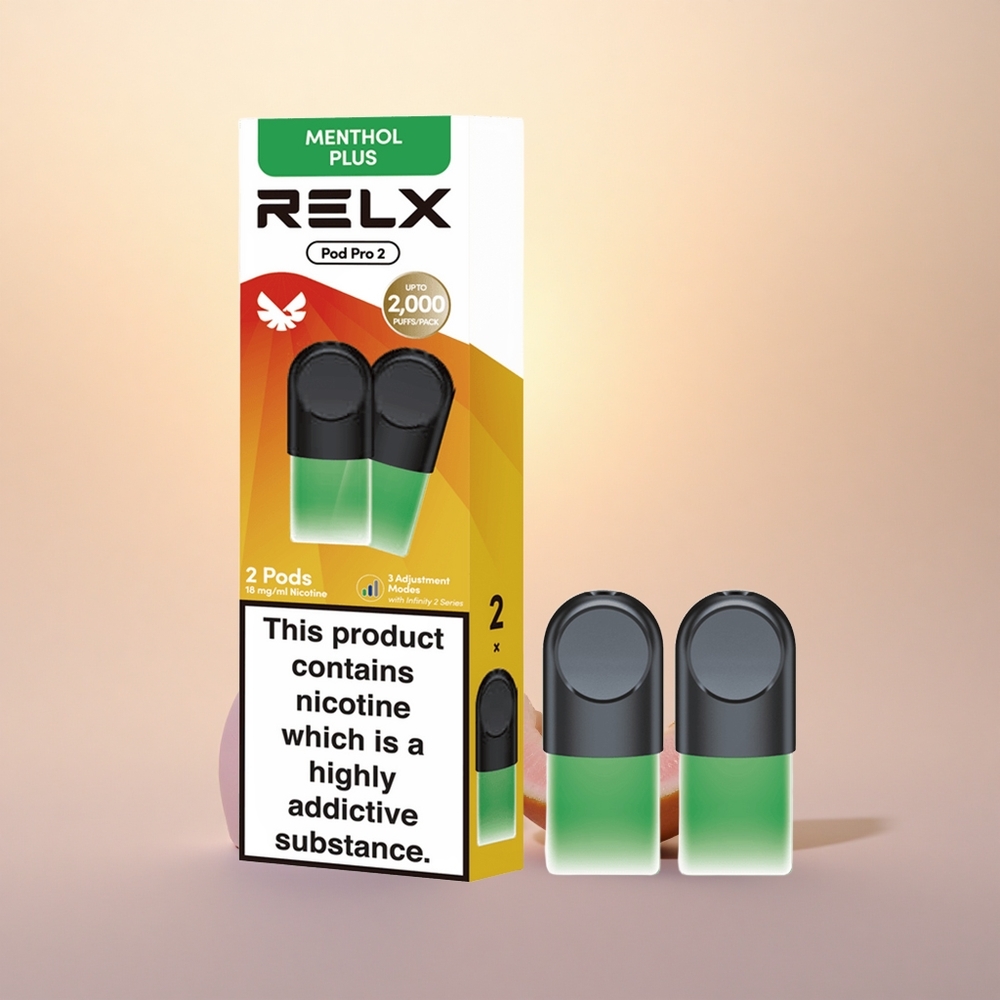 Relx Pod Pro 2 Vape Device Menthol Plus 18mg/ml 1.9ml 2-Pod Pack Eco-Smooth-Boost