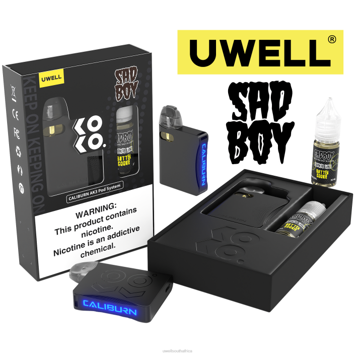 UWELL vape flavours - UWELL CALIBURN AK3 KIT + A3S 0.8OHM PODS (X2) + DADDY\'S VAPOR 10ML SALTS 50MG CRL: Black/FLV: Custard Cookie 50mg X842T243