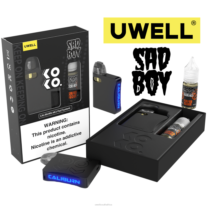 UWELL vape flavours - UWELL CALIBURN AK3 KIT + A3S 0.8OHM PODS (X2) + DADDY\'S VAPOR 10ML SALTS 50MG CRL: Black/FLV: Custard Cookie 50mg X842T243