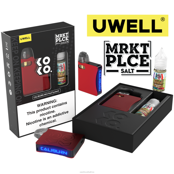 UWELL vape flavours - UWELL CALIBURN AK3 KIT + A3S 0.8OHM PODS (X2) + DADDY\'S VAPOR 10ML SALTS 50MG CRL: Black/FLV: Custard Cookie 50mg X842T243